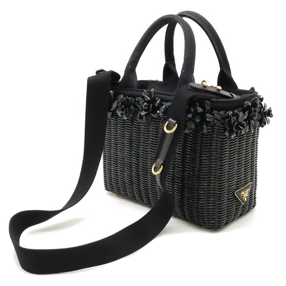 Prada Wicker Basket 2WAY Bag Tote Black - Picture 1 of 8